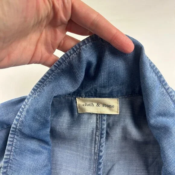 Cloth & Stone Blue Denim Tencel Belted Midi Summer Trench Coat M - Picture 4 of 9